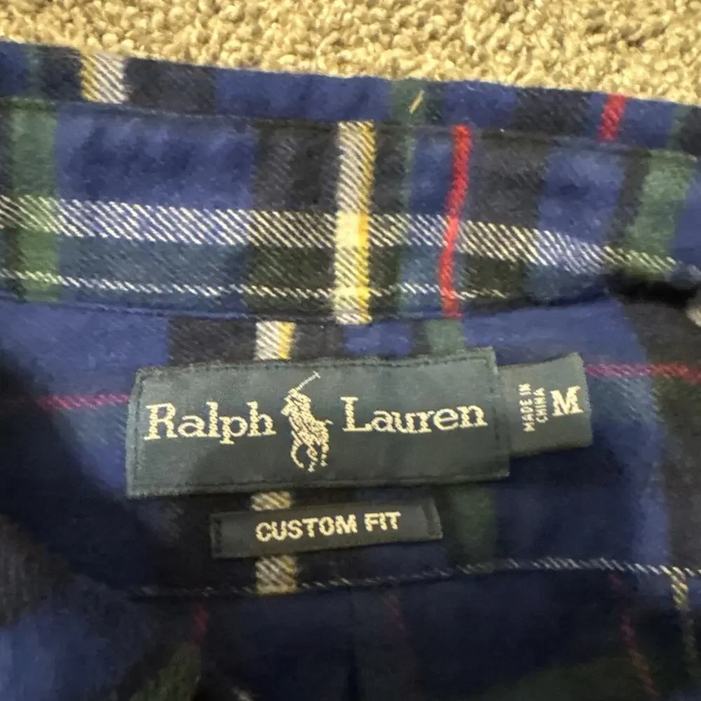 Polo Ralph Lauren Mens M Blue Plaid Flannel Long Sleeve Shirt Warm 100% Cotton